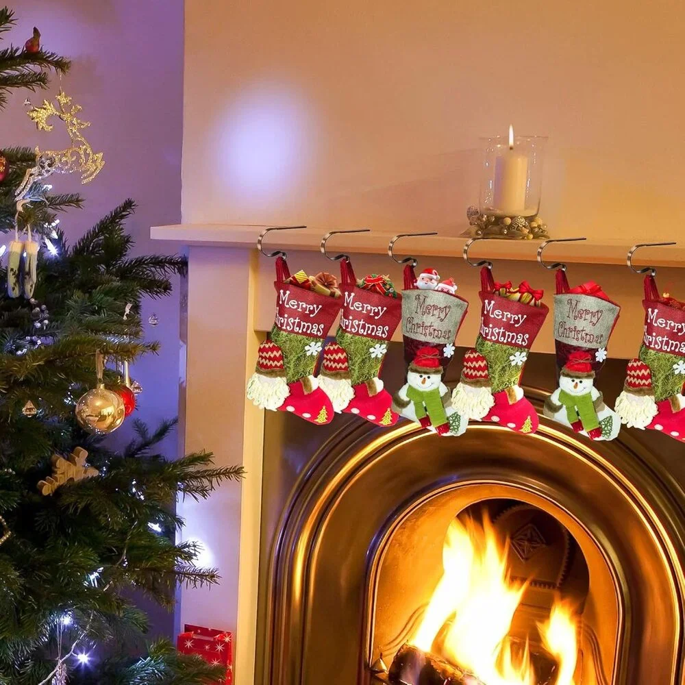 Adjustable Metal Stocking Holders for Mantle - Set of 6, 10 lbs Capacity